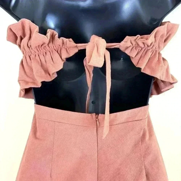 Vici Blush Pink Strapless Ruffled Pockets 70’s 100% Cotton Shorts Romper Size M - Picture 9 of 16